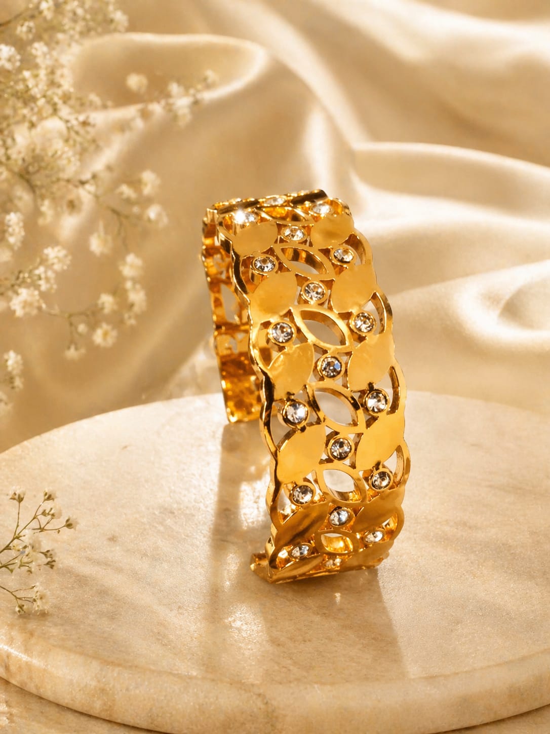 Golden Bloom Crystal Cuff Bracelet