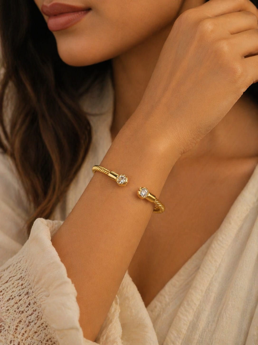 Twisted Solitaire Open Cuff Bracelet