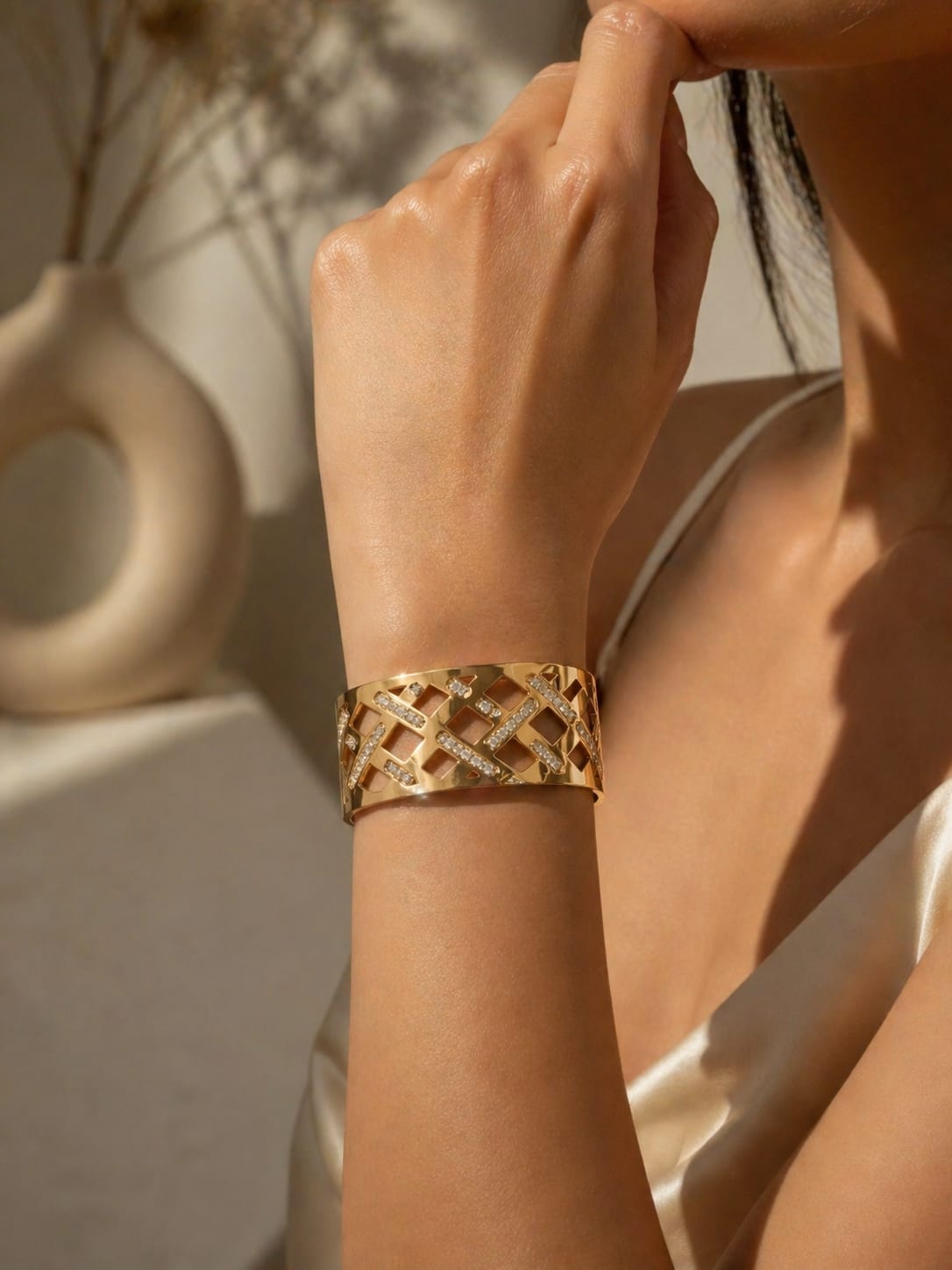 Diamond Lattice Crystal Cuff Bracelet