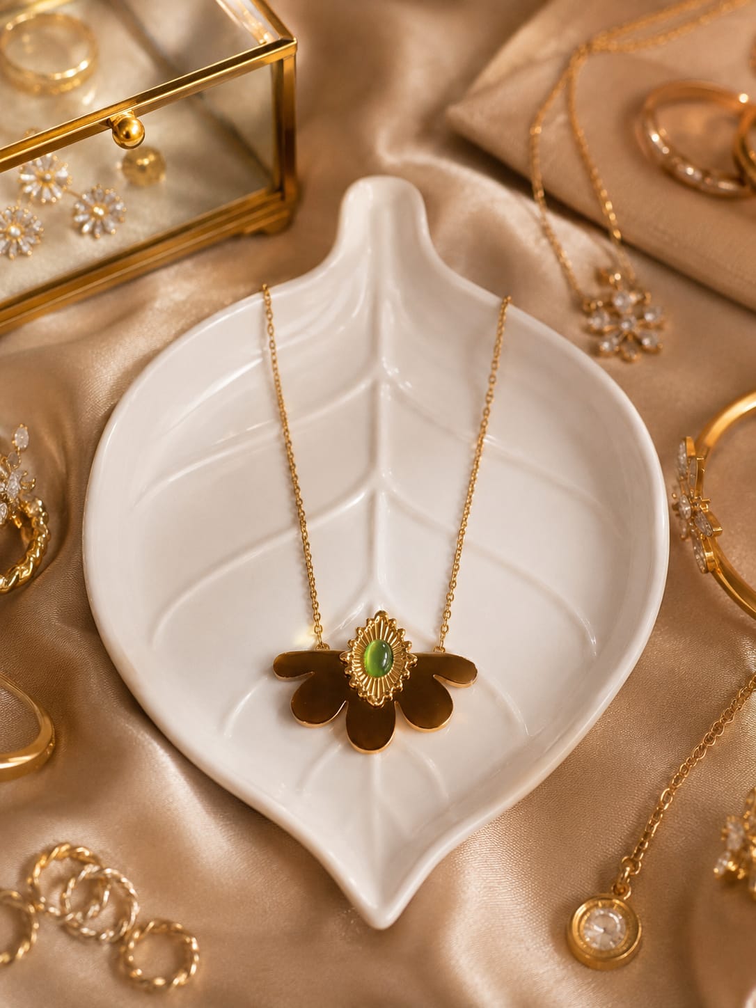 Golden Petal Peridot Necklace
