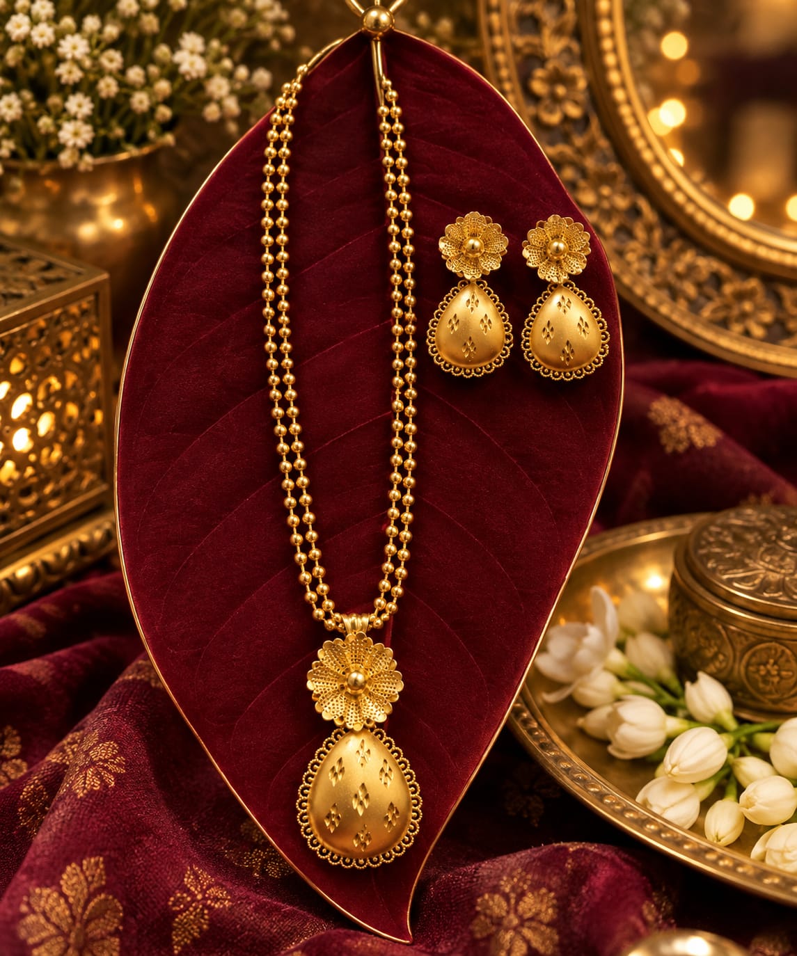 Turkish Floral Teardrop Pendant Set